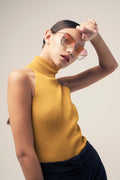 lady in MYTH GREECE WHISKER square pink sunglasses, metal frame sunglasses, with adjustable nose pad mens and womens 
