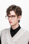 Wood grain acetate spectacle frame, d-frame gold eyeglasses